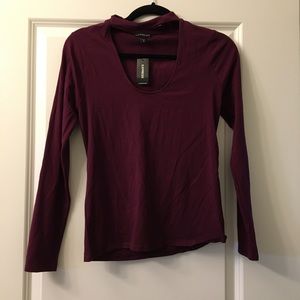 Express Merlot Mock Neck Long Sleeve Tee